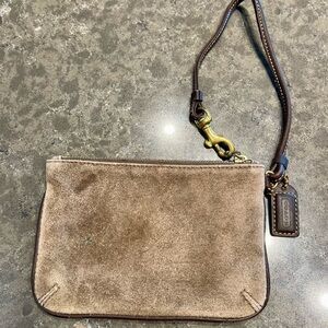Authentic COACH Women's Suede Light Brown Leather Wristlet Clutch Coin Purse